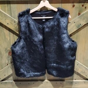 NEW BLACK FAUX FUR VEST SIZE XL VEGAN MOBWIFE GLAM RAVE HIPPIE BOHO GRUNGE ROCK